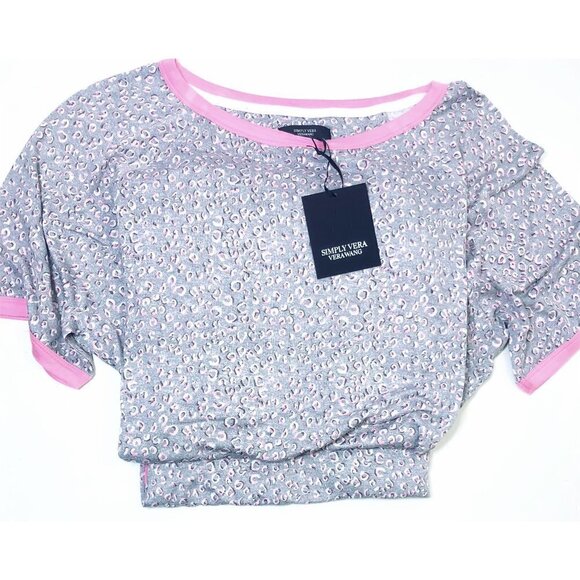 Simply Vera Wang Womens Gray Pink Short Sleeve Pockets Crop Pajama Sets Sz M New - Picture 3 of 12